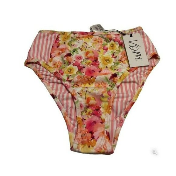 VDM The Label Floral Pink Stripes Reversible Bikini Bottoms Small - Picture 1 of 12